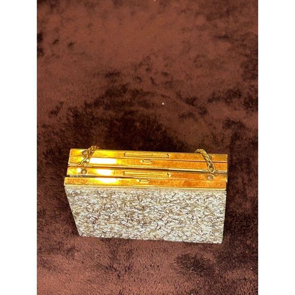 Vintage Gold-Tone Metal & Textured Compact Purse with Mirror & Chain Handle - Picture 5 of 6